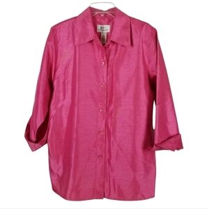 Da Rue Drapers & Damon Womens Button Blouse Size 14 Shiny Hot Pink Legally Blond
